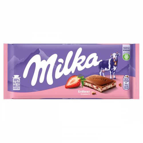 Milka chocolate bar with strawberry cream - 100g
